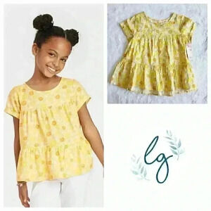 Cat & Jack Girls' Short Sleeve Tiered Woven Shirt, 3KIDW-AY